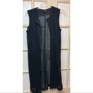 Black sleeveless crochet cardigan
